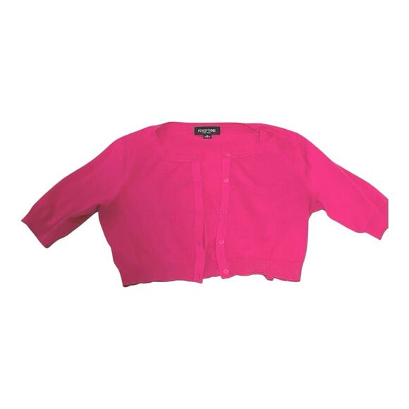 Perceptions Cropped Sweater - Bright Pink - Size 14 - Elbow Length Sleeves - Picture 1 of 8